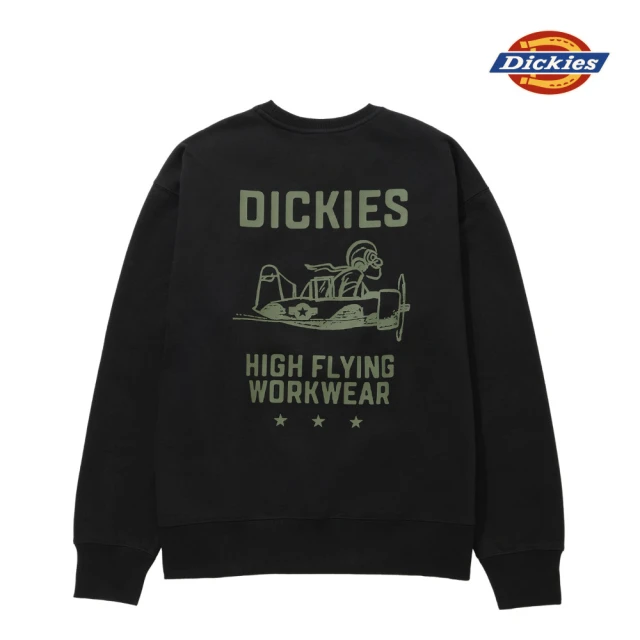 Dickies 男款黑色內抓絨背面大圖案印花設計休閒大學T｜DK0A868KBLK