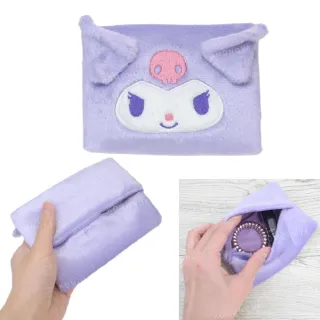 【小禮堂】雙11 Sanrio 三麗鷗 絨毛造型面紙收納包 - 大臉款 Kitty 大耳狗 酷洛米(平輸品)