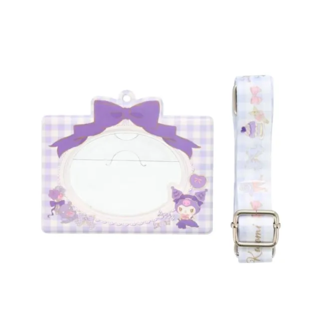 【小禮堂】雙11 Sanrio 三麗鷗 酷洛米 證件套附頸繩 - 格紋蘿莉(平輸品)