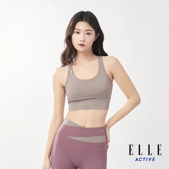 ELLE ACTIVE 女款 兩色拼接無袖瑜珈背心-紫灰色(EA24A2W1001#28)