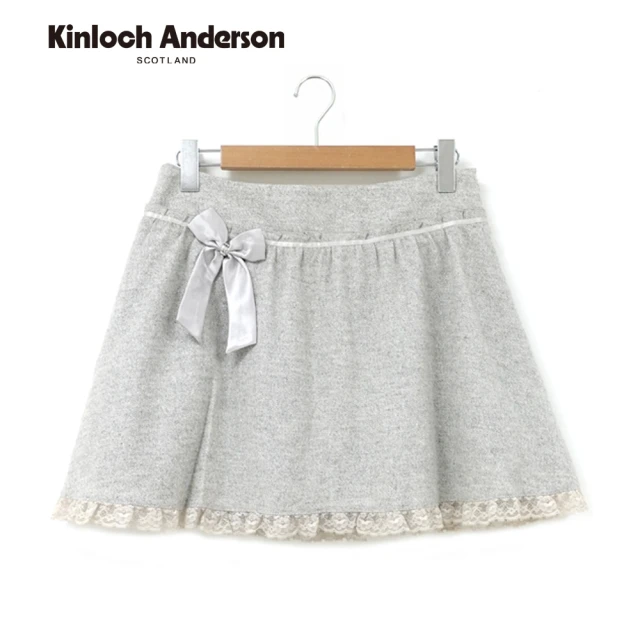 Kinloch Anderson 毛呢拼接蕾絲邊蝴蝶結短裙 金安德森女裝(KA0164004 灰色)