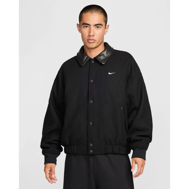 NIKE 耐吉 舖棉外套 休閒外套 運動外套 夾克 男款 M NK SOLO WOOL VARSITYJKT 黑色(FZ1168010)