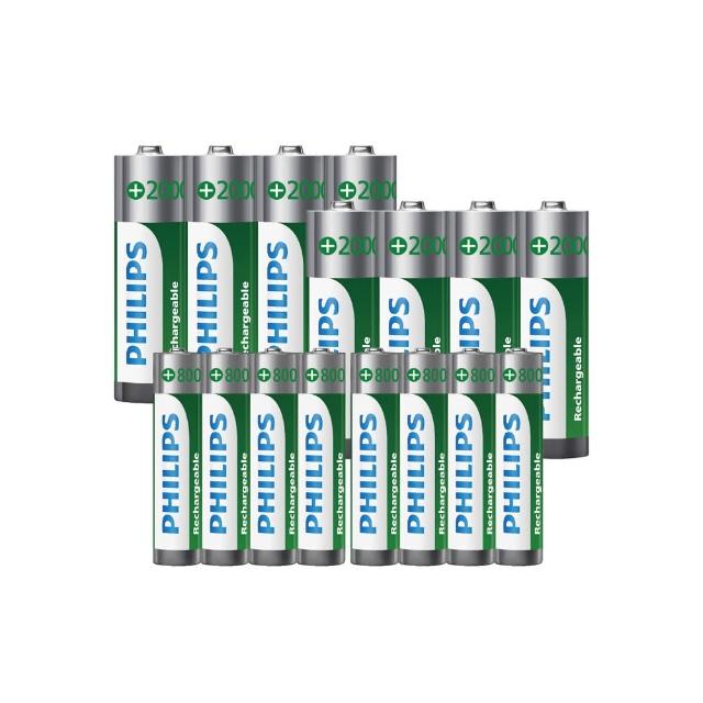【PHILIPS】低自放充電電池 三號4入*2+四號4入*2(共16顆)