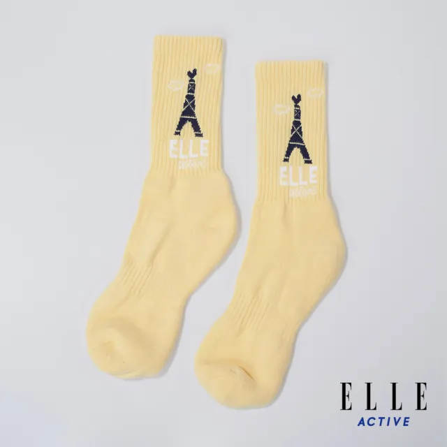 【ELLE ACTIVE】男女適穿 運動休閒中筒襪-黃色(EA24A2FS202#54)