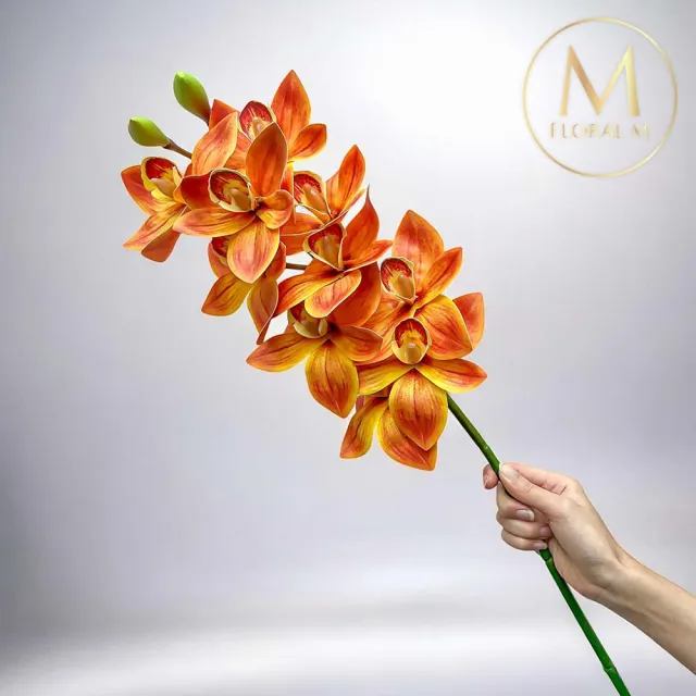 【Floral M】居家輕奢高級蝴蝶蘭魅力橘仿真花花材1入組(人造花/仿真花/假花/花藝DIY/裝飾花材)