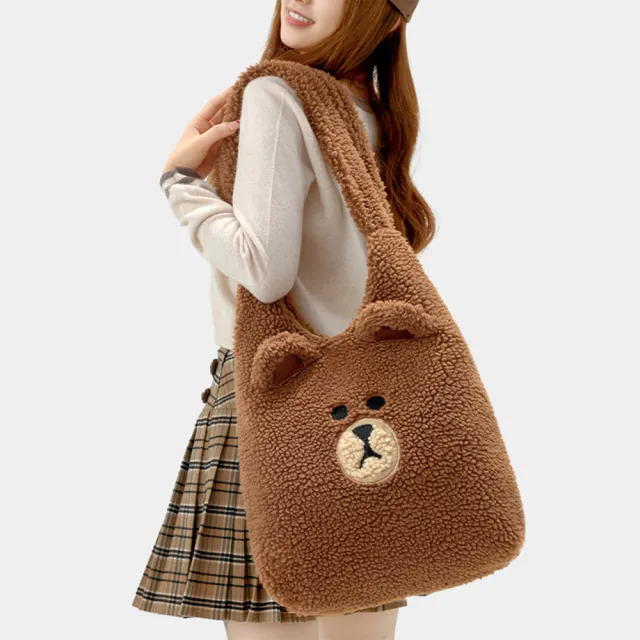 【LINE FRIENDS】雙11 熊大兔兔造型毛絨大容量側背包肩背包