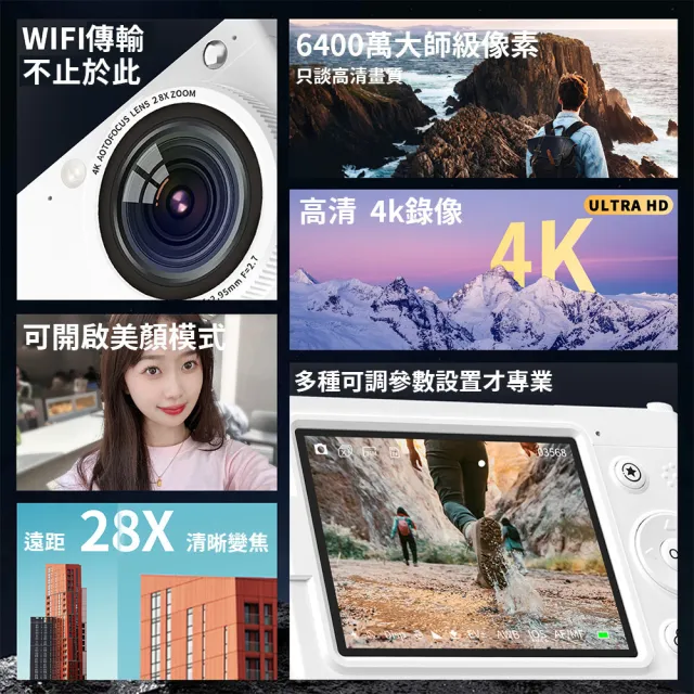 數位相機(高清 數位相機 ccd照相機 學生卡片機 6400萬美顏 夜視攝像機 錄像機)