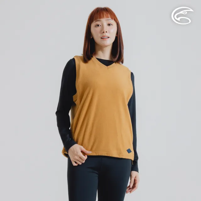 【ADISI】女OceanPure溫控消臭抗靜電穿搭保暖背心 AV2421045 琥珀黃 M-XL(刷毛 快乾 抑菌 海洋紗 環保紗)