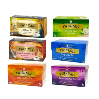 【Twinings 唐寧茶】經典茶包 25包x1盒(仕女伯爵/皇家伯爵/英倫早餐/極品錫蘭茶/歐式大吉嶺/茉莉綠茶)