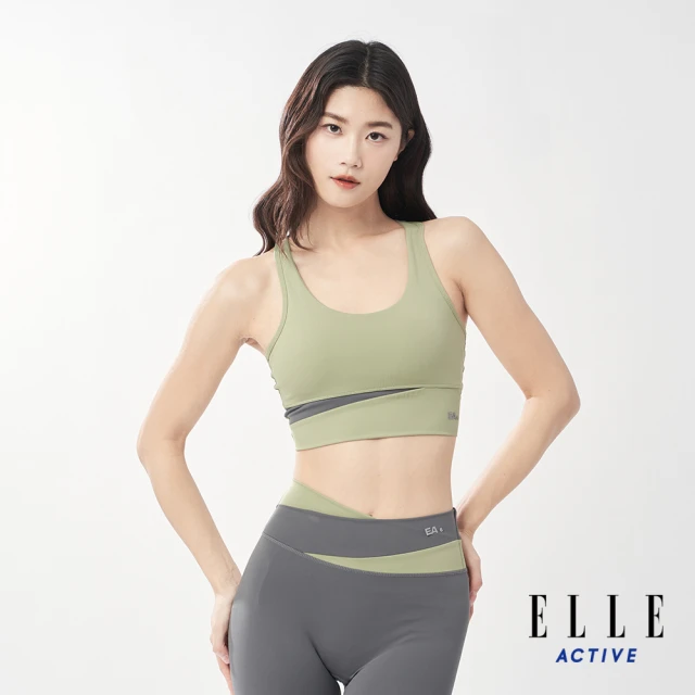 ELLE ACTIVE 女款 兩色拼接無袖瑜珈背心-綠色(EA24A2W1001#45)