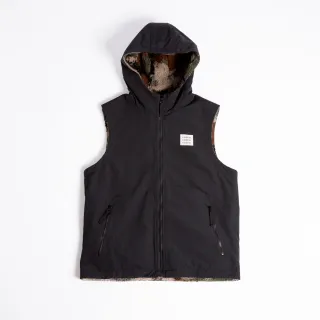 【ADISI】男雙面穿撥水防風保暖連帽背心 AV2421098 黑/迷彩卡黑 M-XL(羊絨感 防潑水 保暖背心 防風)