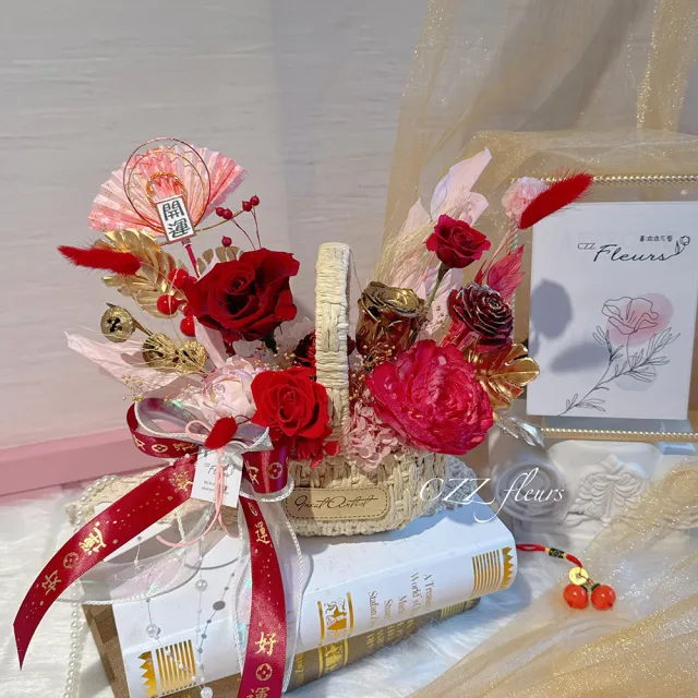 【喜滋滋花藝】福蛇引財路高端花籃-招財經典紅(新春花禮/新年年花/招財盆花/開幕盆花/新年花藍/新居賀禮)