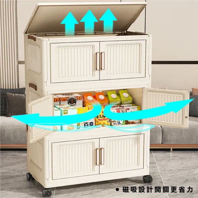 【ONE HOUSE】品匠雙開磁吸折疊收納櫃/收納箱_規格任選 1入(70寬 350L-五層/80寬 400L-四層)