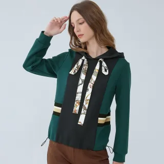 【ILEY 伊蕾】都會運動風撞色太空棉連帽上衣(深藍色；M-XL；1234361201)