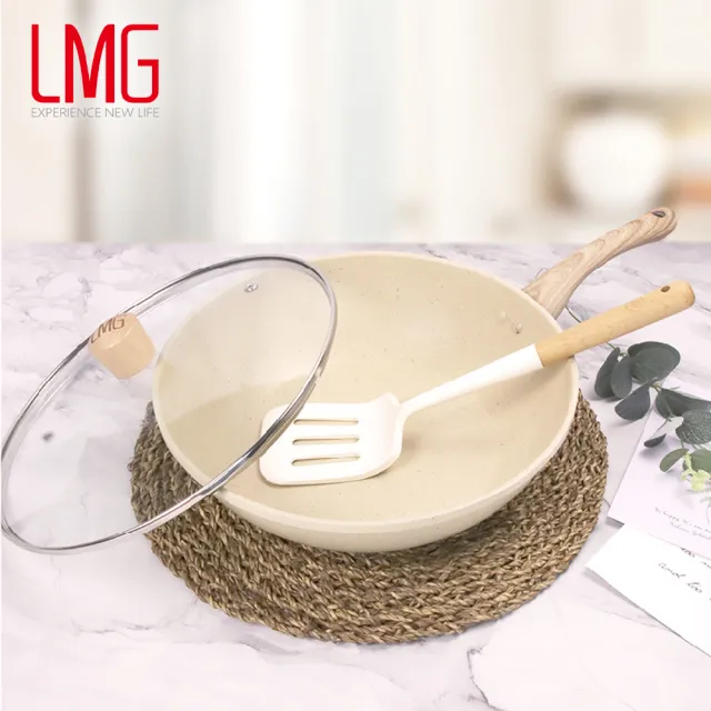 【LMG】香草不沾三鍋六件組｜炒鍋28cm+30cm含蓋+雪平鍋22cm含蓋-IH爐可用鍋(不沾鍋 適用各種爐具)