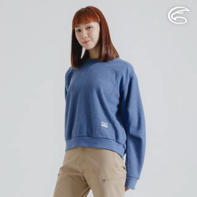 【ADISI】女環保紗圓領針織休閒保暖衫 AL2421083 蒼灰藍 S-2XL(磨毛 吸濕 排汗 保暖上衣 大學T)
