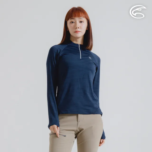 【ADISI】女半門襟雲彩紗透氣快乾保暖上衣 AL2421034 深藍 S-2XL(磨毛 輕量 排汗 速乾 彈性)
