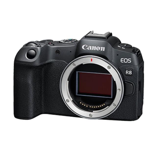 Canon 佳能 EOS R8 是全片幅單眼相機，搭載高效能 CMOS 影像感應器，有效畫素約 2420 萬，提供出色畫質。配備 3.0 吋以上可觸控式螢幕、ISO 最高 12800、1/8000 秒最快快門速度，以及 100% 視野率視平式電子觀景器。機身尺寸 132.5 x 86.1 x 70.0mm，重量僅 414g（不含電池），支援 SD 儲存媒介，保固 12 個月，BSMI 許可字號 D33B24，適合攝影愛好者平行輸入選購。