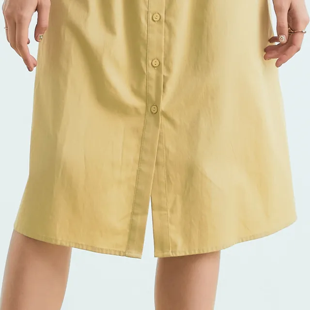 【OUWEY 歐薇】小復古抽皺排釦長洋裝(黃色；S-L；3233397018)