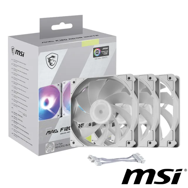 【MSI 微星】F120 ARGB WHITE-3RW 機殼散熱風扇(白色)
