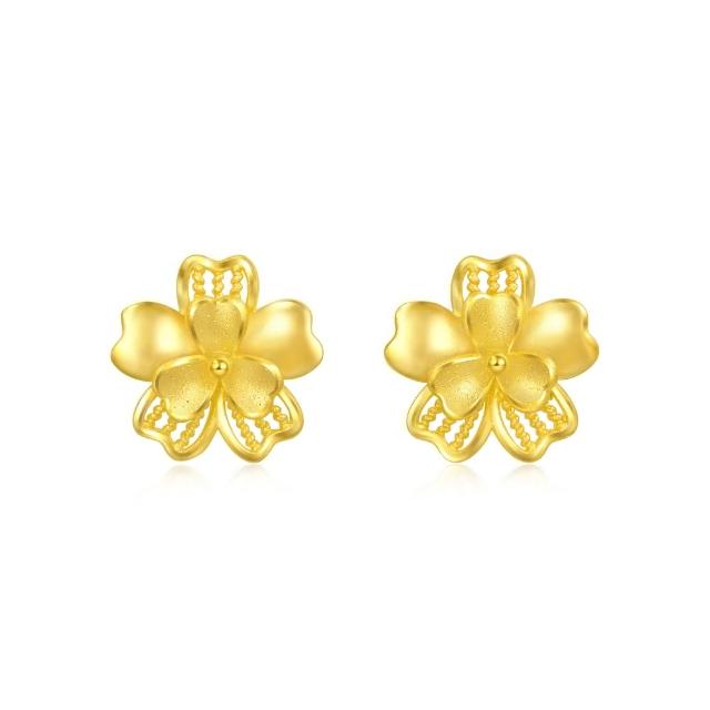 【點睛品】浪漫花韻 黃金耳環(一對)
