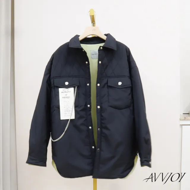 【AVVJOY 艾薇卓爾】金屬飾黑色衍棉外套(上衣 夾克 棒球 夾克外套 棒球外套 G52325-2087)