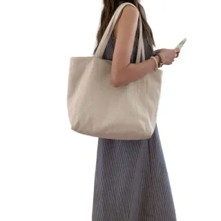 【MDMS】米白帆布包 簡約A4大容量托特包 通勤單肩包 斜紋休閒提袋 文青風肩包 耐用環保帆布提袋 B248