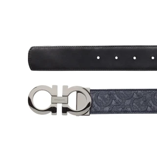 【Salvatore Ferragamo】675542 藍 浮雕/細牛皮(雙面用皮帶 3.5cm/可剪裁)