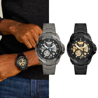 【FOSSIL 官方旗艦館】Bronson系列 潮流鏤空機械錶 不鏽鋼鍊帶手錶 44MM(2色可選)