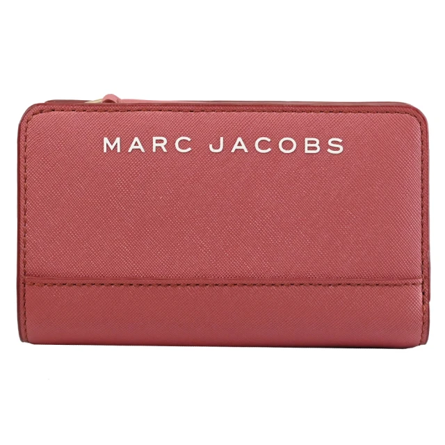 MARC JACOBS 馬克賈伯 簡約壓印LOGO防刮皮革雙面零錢中夾(玫紅)