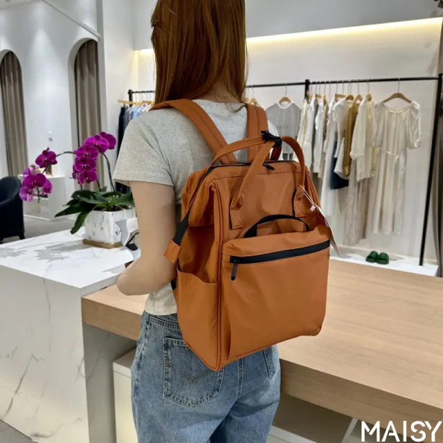 【MAISY】防水包 男女款通勤商務雙肩包 後背包(卡其色／深灰色／棕色／黑色／棕色)