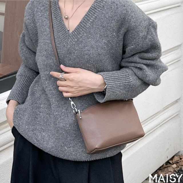 MAISYMAISY 經典迷你頭層牛皮小方包 肩背包 斜背包(棕色／黑色／咖啡色／卡其灰／酒紅色)