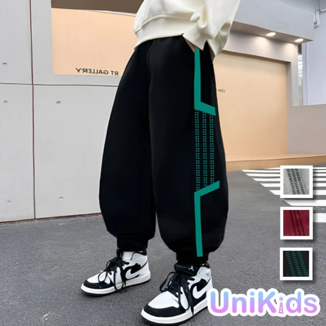 UniKids 現貨 中大童裝130碼運動長褲 幾何設計 男大童裝女大童裝 CVXD2621(黑)