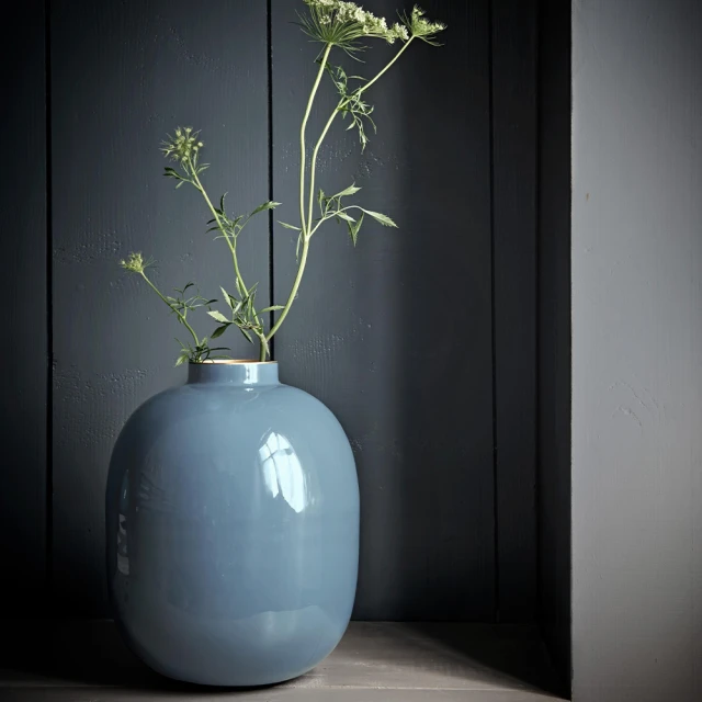 PIP STUDIO 金屬藍色橢圓形花瓶32cm(居家裝飾/擺飾品)
