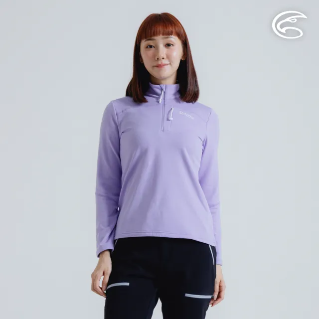 【ADISI】女半門襟動態保暖快乾上衣 AL2421086 薰衣紫 S-2XL(磨毛 鬆餅紋 抗靜電 彈性 吸濕 速乾)