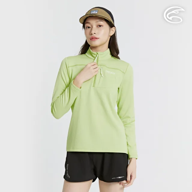 【ADISI】女半門襟動態保暖快乾上衣 AL2421086 輕抹綠 S-XL(磨毛 鬆餅紋 抗靜電 彈性 吸濕 速乾)