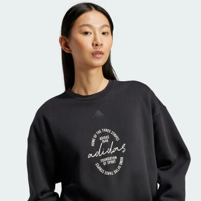【adidas 愛迪達】W BLUV Q3 SWT 女 長袖上衣 休閒長袖 落肩 舒適 穿搭 黑(IY1458)