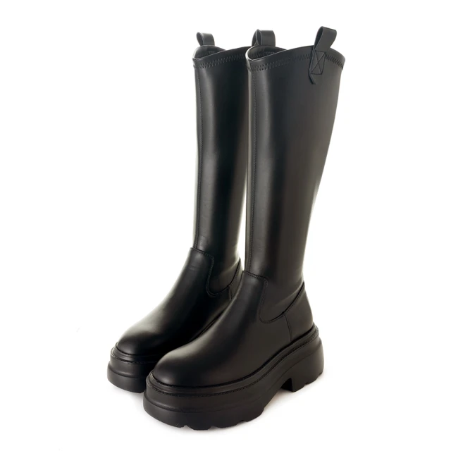 amaiamai 時尚顯瘦V口輕量厚底長靴 高筒靴 瘦瘦靴 長筒靴 長靴 粗跟 英倫風 大尺碼 L-2430BK(黑色)