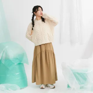 【Dailo】鬆緊腰輕薄材質舒適長裙(藍 卡)