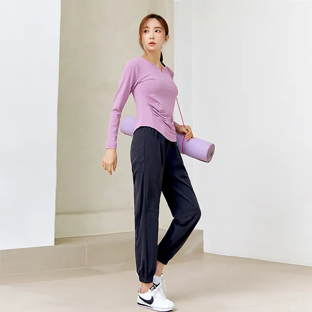 【BODYAIR】任2入 修小V臉側抽褶長袖上衣(瑜珈.慢跑.運動.健身.透氣.舞蹈.運動服)
