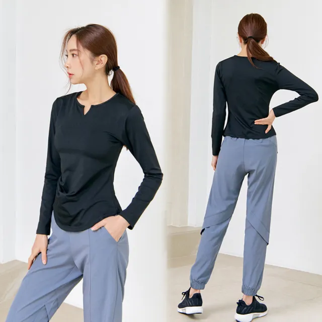 【BODYAIR】任2入 修小V臉側抽褶長袖上衣(瑜珈.慢跑.運動.健身.透氣.舞蹈.運動服)