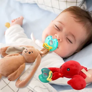 【B&G】安撫奶嘴娃娃霸王龍蝦、萌兔兔(2025新款☆輕柔波浪鼓鈴鐺)