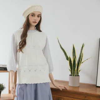 【CUMAR】造型挑洞親膚麻花圓領無袖針織背心(黑 白 駝/魅力商品)