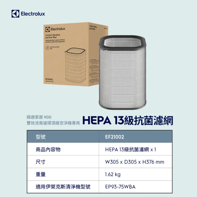 【Electrolux 伊萊克斯】極適家居900二合一空氣循環清淨機 HEPA13級抗菌濾網(EF21002)