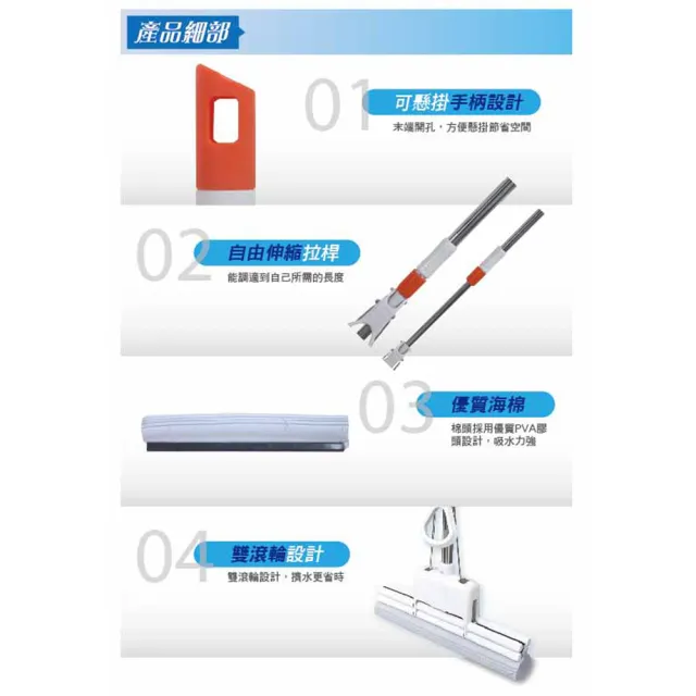 【VICTORY】業務用雙滾輪特大吸水膠棉拖把-1拖2替換(海綿拖把 吸水拖把 浴室拖把 廚房拖把)