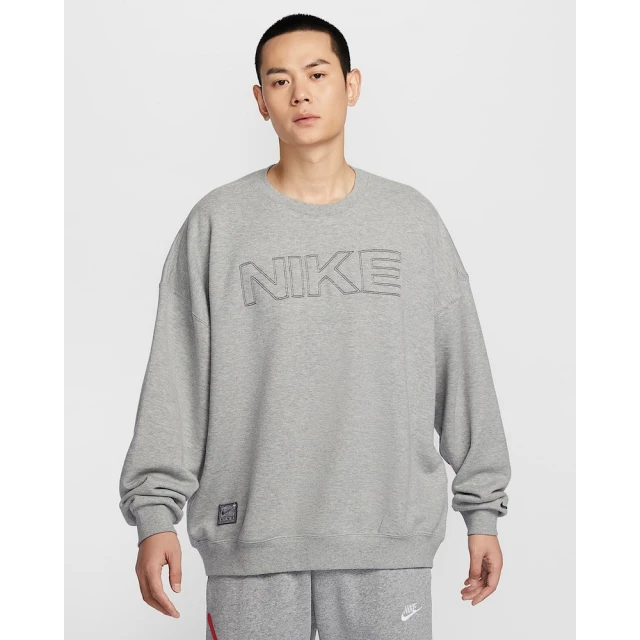 NIKE 耐吉 Oversize 圓領套頭衫 休閒上衣 大學T 男款 AS M NK CLUB FT OS CREW GCEL 灰色(HV8225063)