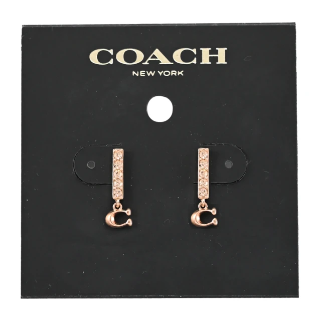 COACHCOACH 經典鑲鑽方塊C字LOGO垂墜造型時尚耳環(玫瑰金)