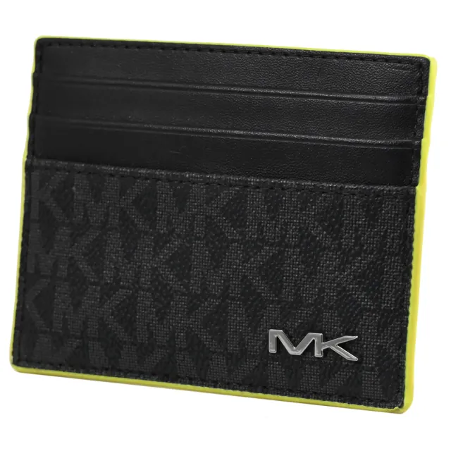 【Michael Kors】經典品牌滿版字母印花拼接信用卡名片隨身夾(黑/綠邊)