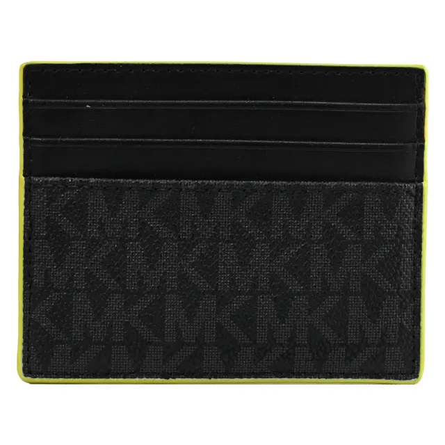 【Michael Kors】經典品牌滿版字母印花拼接信用卡名片隨身夾(黑/綠邊)