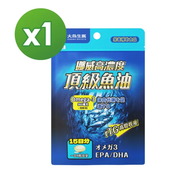 【OSHIMA BIOTECH 大島生醫】挪威高濃度頂級魚油軟膠囊x1包(60粒/包、魚油、維生素E、營養師推薦)